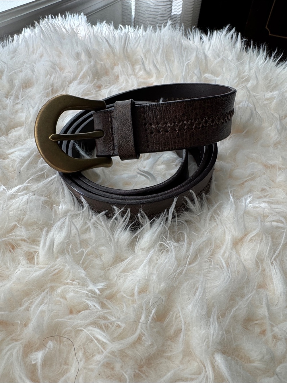Liz Claiborne Dark Brown Leather Belt with Antiqued Brass Buckle
